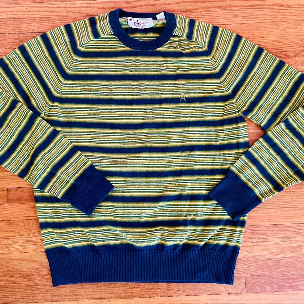 PENGUIN Brand Sweater Cashmere and Cotton Striped Men's L